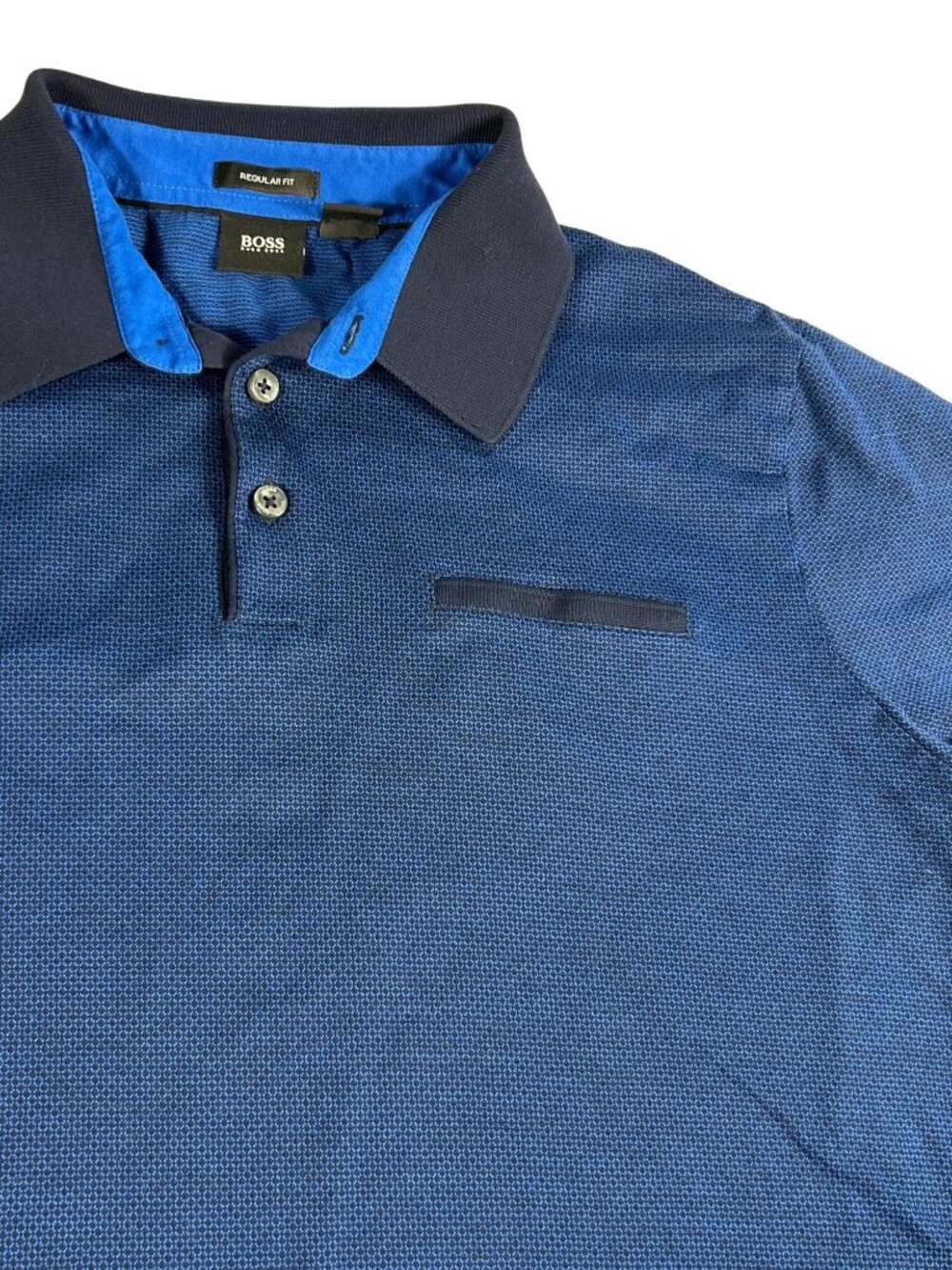 Hugo Boss Mens Regular Fit Polo Shirt Size M Navy & Blue Accents Collar Cotton